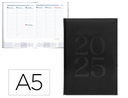 AGENDA ENCUADERNADA LIDERPAPEL CRETA A5 2025 SEMANA VISTA NEGRO PAPEL 70 GR