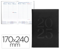 AGENDA ENCUADERNADA LIDERPAPEL CRETA 170 X 240 2025 SEMANA VISTA NEGRO PAPEL 70 GR