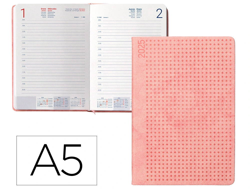 AGENDA ENCUADERNADA LIDERPAPEL ANAFI A5 2025 DÍA PÁGINA COLOR ROSA PAPEL 70 GR