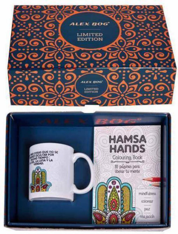 Conjunto de Libro "Mandala" y TAZA CERAMICA. "Hamsa Hands".