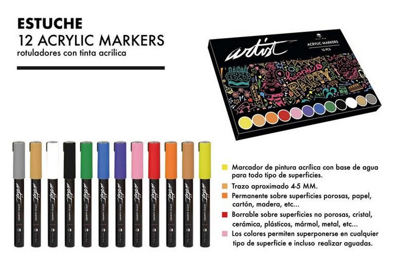 ESTUCHE ACRILICOS GAMA ARTIST,12 COLORES