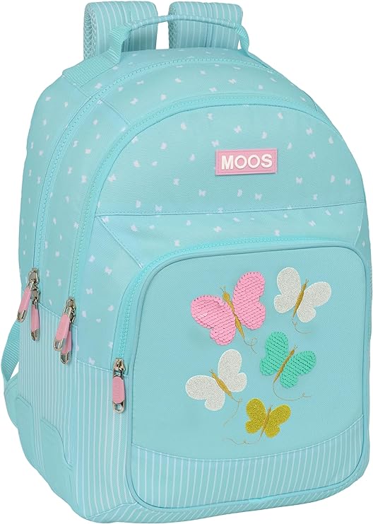 MOCHILA DOBLE ADAPT.CARRO RECICLADO MOOS "BUTTERFLIES" 32x42x15cm 32x42x3cm