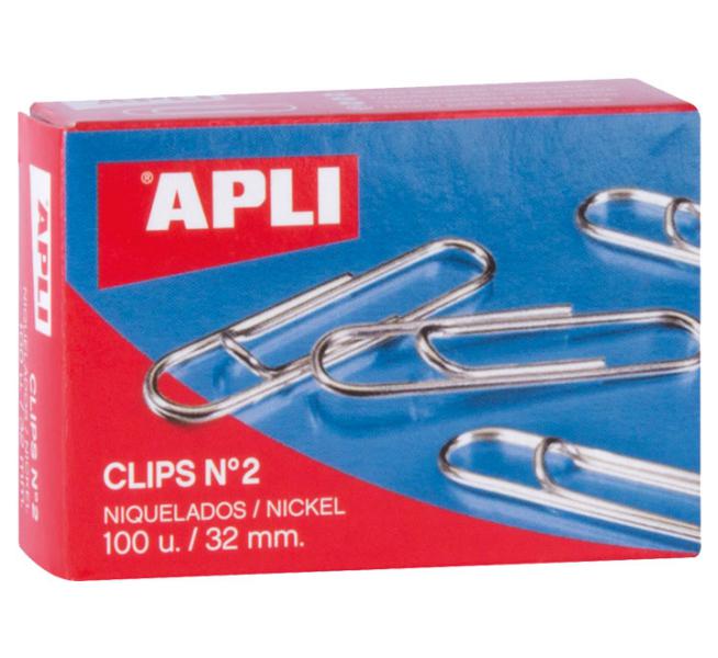 CAJA 100 CLIPS APLI Nº 2 NIQUELADOS LABIADOS