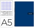 Cuaderno espiral liderpapel a5 micro crafty tapa forrada 120h 90 gr cuadro 5mm 5 bandas6 taladros color azu