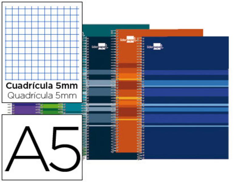 CUADERNO ESPIRAL LIDERPAPEL A5 MICRO CLASSIC TAPA FORRADA 160H 60 GR CUADRO 5MM 5 BANDAS6 TALADROS C