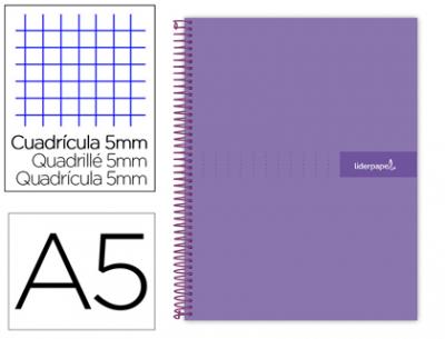 Cuaderno espiral liderpapel a5 micro crafty tapa forrada 120h 90 gr cuadro 5mm 5 bandas6 taladros color violeta