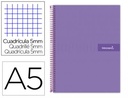 Cuaderno espiral liderpapel a5 micro crafty tapa forrada 120h 90 gr cuadro 5mm 5 bandas6 taladros color violeta