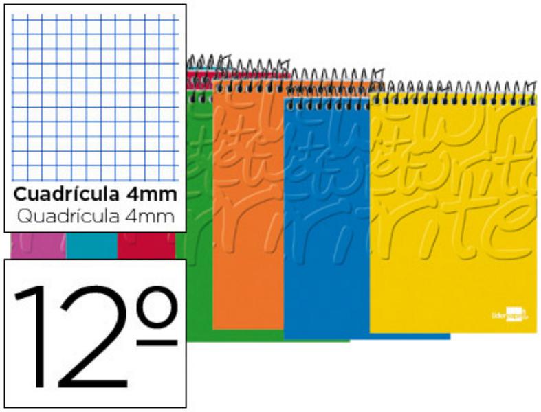 Cuaderno espiral liderpapel bolsillo doceavo apaisado smart tapa blanda 80h 60gr cuadro 4mm colores surtidos