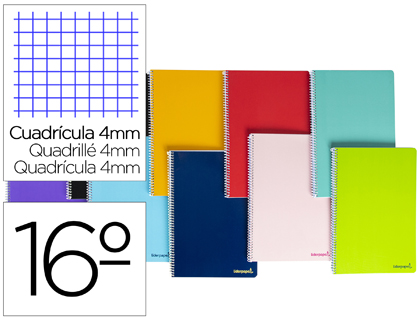 Cuaderno espiral liderpapel bolsillo dieciseavo smart tapa blanda 80h 60gr cuadro 4mm colores surtidos.