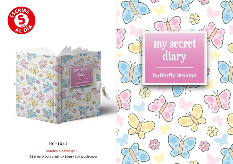 DIARIO A5 168H.C/CANDADO BUTTERFLY DREAMS
Ref. HS-1041