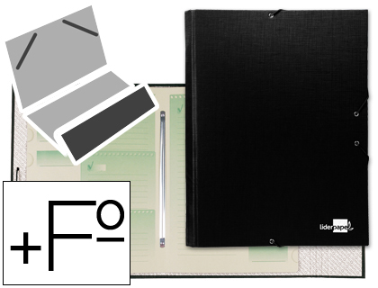 CARPESANOETA CLASIFICADORA LIDERPAPEL 12 DEPARTAMENTOS FOLIO PROLONGADO CARTON FORRADO NEGRA