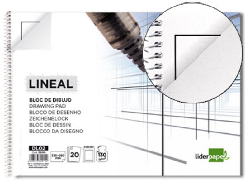 BLOC DIBUJO LIDERPAPEL LINEAL ESPIRAL 230X325MM 20 HOJAS 130G/M2 CON RECAMBIOuadernoRO