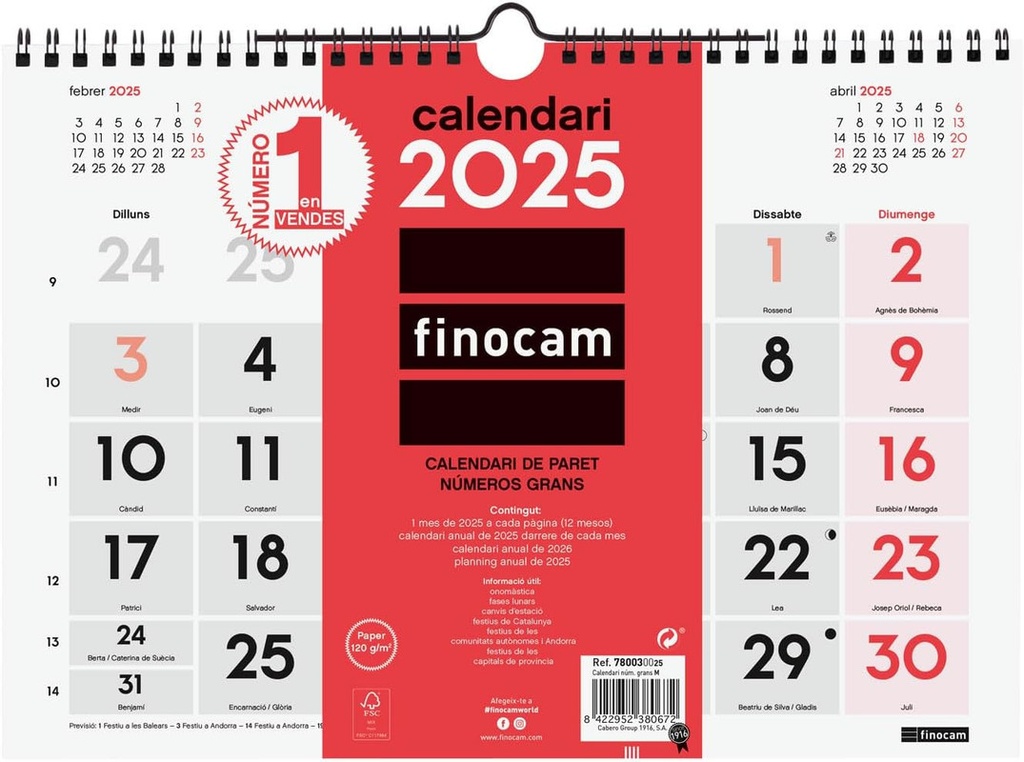 CALENDARIO PARED 25 FINOCAM NEUTRO M Nº GRAN CAT