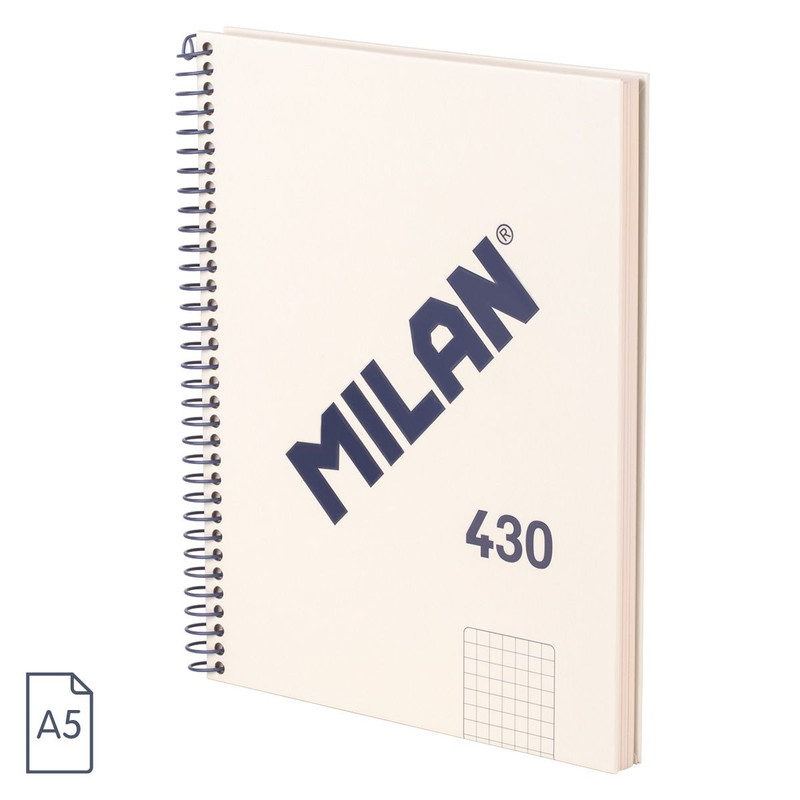 Cuaderno A5 con espiral y tapa dura, papel cuadriculado (5 x 5 mm), 80 hojas de 95 gr/m², colección 430 since 1918, beige