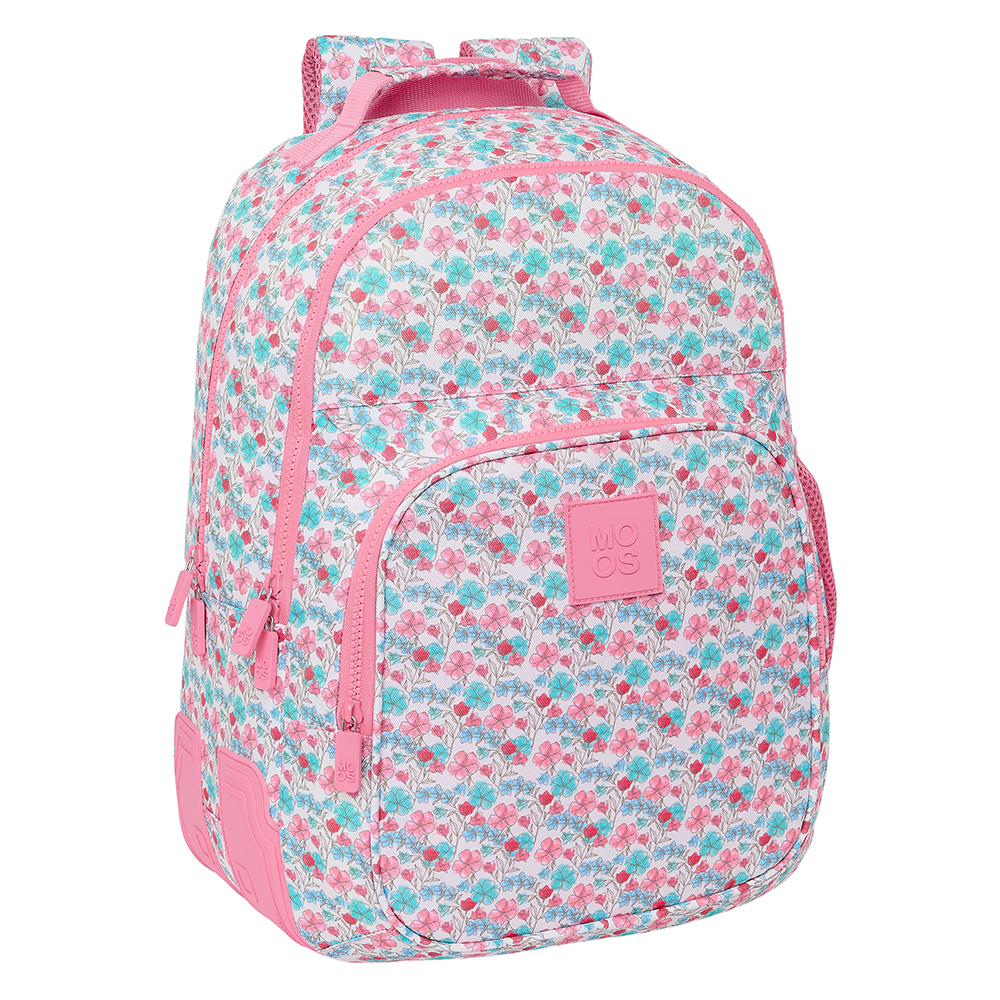 MOCHILA DOBLE ADAPT.CARRO RECICLADO MOOS "FLORES" 32x42x3cm