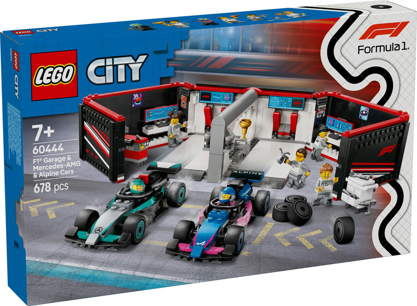 Garaje de F1® con Coches Mercedes-AMG y Alpine LEGO 60444