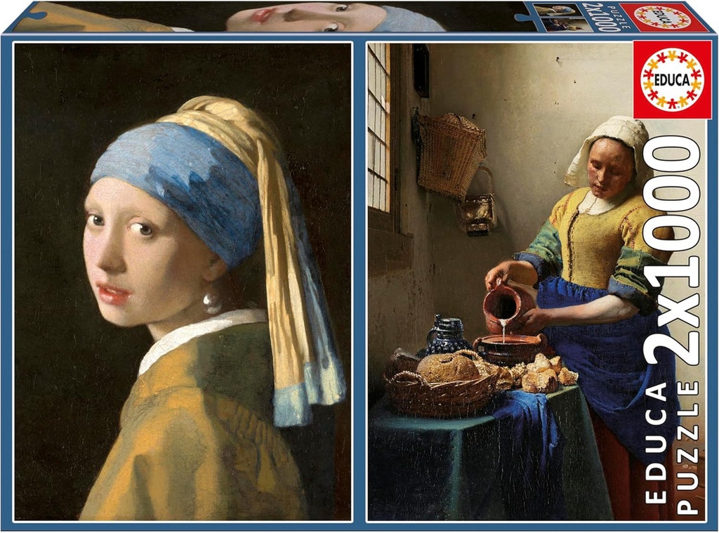 Puzzles 2x1000 Piezas para Adultos | La Joven de la Perla + La Lechera, Johannes Vermeer