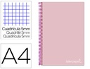 Cuaderno espiral liderpapel a4 micro jolly tapa forrada 140h 75 gr cuadro 5mm 5 bandas 4 taladros color rosa.