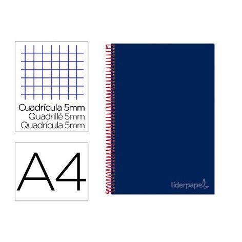 Cuaderno espiral liderpapel a4 micro jolly tapa forrada 140h 75 gr cuadro 5mm 5 bandas 4 taladros color azul.