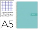 Cuaderno espiral liderpapel a5 micro crafty tapa forrada 120h 90 gr cuadro 5mm 5 bandas6 taladros color turquesa.