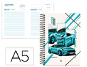AGENDA ESCOLAR LIDERPAPEL 25-26 ESPIRAL CARS TURQUESA DIA PAGINA A5 BILINGÜE PAPEL FSC 80 GR