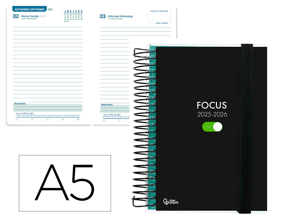 AGENDA ESCOLAR LIDERPAPEL 25-26 ESPIRAL PERSONALIZABLE DIA PAGINA A5 BILINGÜE PAPEL FSC 70 GR
