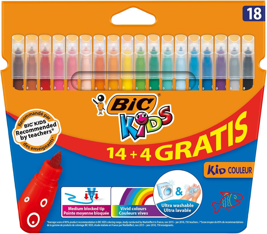 ESTUCHE 18 ROTULADORES KID COULEUR PUNTA MEDIA BIC