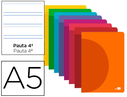 Libreta liderpapel 360 tapa de plastico a5 48 hojas 90g/m2 pauta 4 3,5mm con margen colores surtidos.