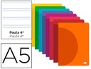 Libreta liderpapel 360 tapa de plastico a5 48 hojas 90g/m2 pauta 4 3,5mm con margen colores surtidos.