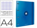 Carpeta con recambio antartik a4 cuadro 5mm forrada 4 anillas 25mm redondas color azul marino.
