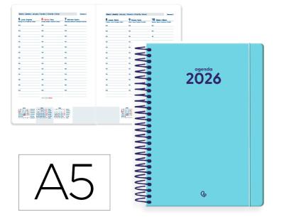 AGENDA ESPIRAL LIDERPAPEL CLASSIC A5 2026 SEMANA VISTA AZUL OSCURO PAPEL 70 GR FSC