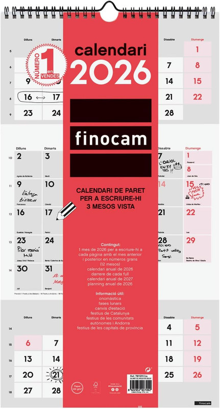 CALENDARIO PARET ESC.3M.VISTA 2026CAT+