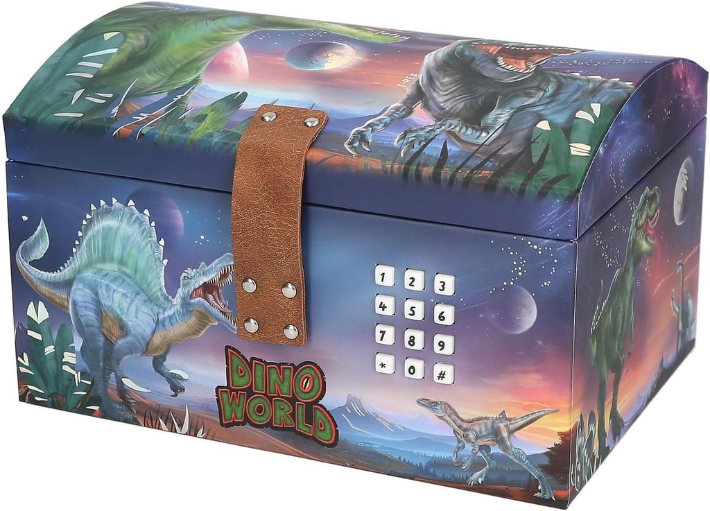 Dino World cofre del tesoro con código y sonido, TOPMODEL 13441
