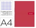 CUADERNO ESPIRAL LIDERPAPEL A4 MICRO CRAFTY TAPA FORRADA 120H 90GR CUADRO 5MM 5 BANDAS 4 COLORES COL