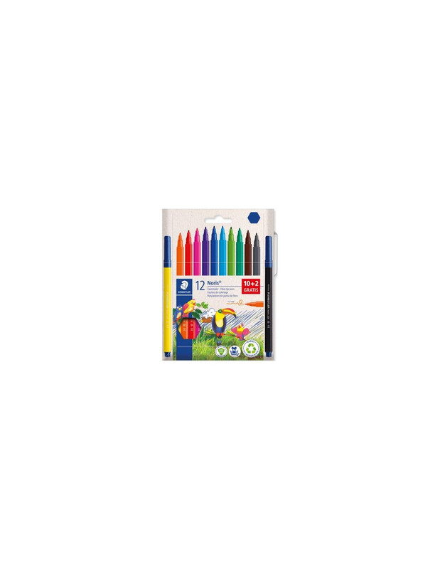 Rotulador staedtler noris 326 punta de fibra nuevo cuerpo hexagonal caja de 12 unidades colores surtidos (10+2 gratis).