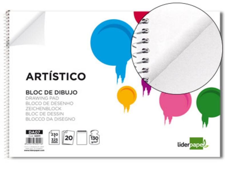 BLOC DIBUJO LIDERPAPEL ARTISTICO ESPIRAL 230X325MM 20 HOJAS 130G/M2 SIN RECAMBIOuadernoRO