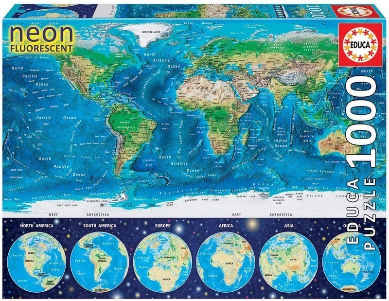 PUZZLE 1000 MAPAMUNDI FÍSICO NEÓN  EDUCA 16760