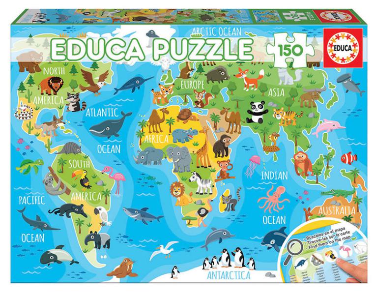 PUZZLE 150 MAPAMUNDI ANIMALES FSC( EDUCA 18115