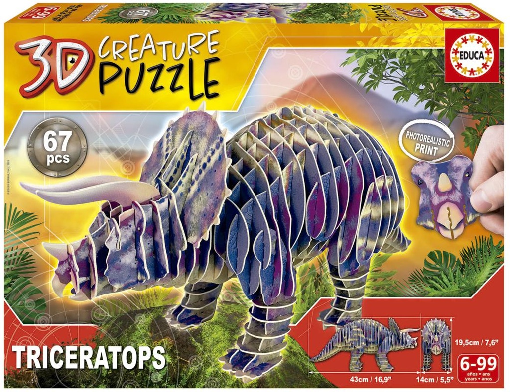 PUZZLE 3D TRICERATOPS 3D CREATURE PUZZLE EDUCA 19183