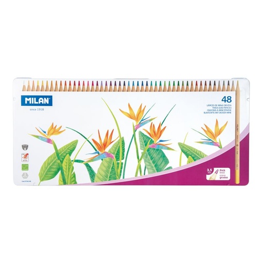 [MIL0726148] Caja metálica 48 lápices de colores mina gruesa Ø 3,5 mm hexagonales