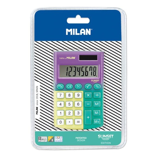 [MIL151008-SNYBL] Blíster calculadora 8 dígitos pocket Sunset turquesa - amarillo
 MILAN 151008SNYBL