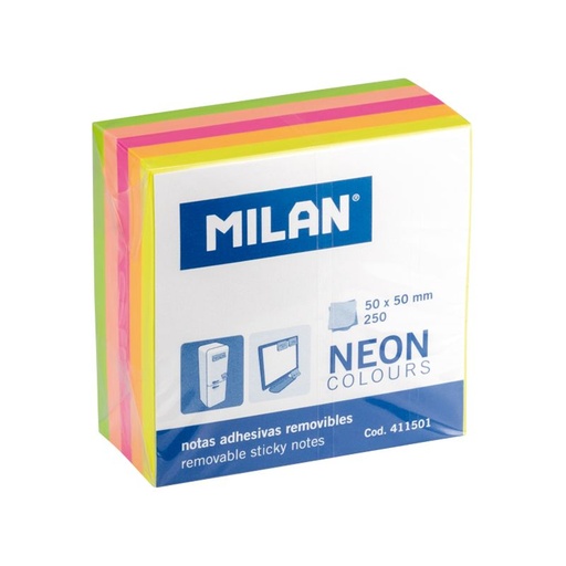[MIL411501] Bloc 250 notas adhesivas colores neón 50 x 50