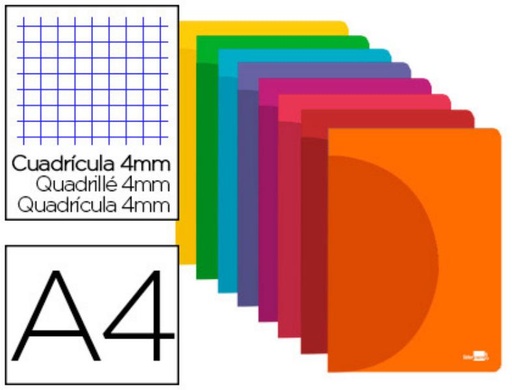 [LF01] Libreta liderpapel 360 tapa de plastico a4 48 hojas 90g/m2 cuadernoro 4mm con margen colores surtidos. 
