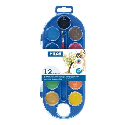 [MIL80011] Estuche 12 pastillas acuarelas Ø30 mm con pincel