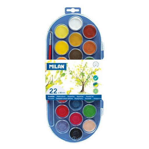 [MIL80022] Estuche 22 pastillas acuarelas Ø30 mm con pincel