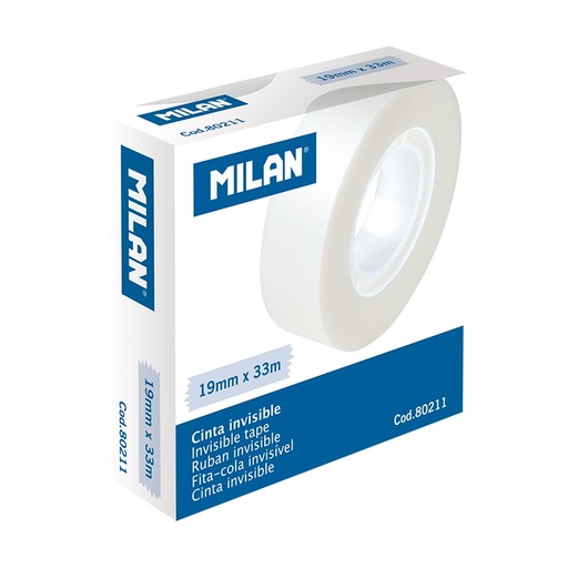 [MIL80211] Cinta adhesiva invisible en caja, 19 mm x 33 m. Cinta mate, permite escribir encima.