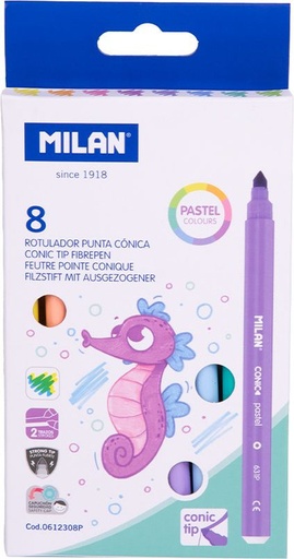 [MIL0612308-P] Caja 8 rotuladores punta cónica, colores Pastel