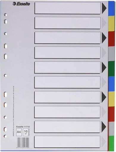 [ESS11710] SEPARADOR ESSELTE PLASTICO JUEGO DE 10 SEPARADORES DIN A4CON 5 COLORES MULTITALADRO