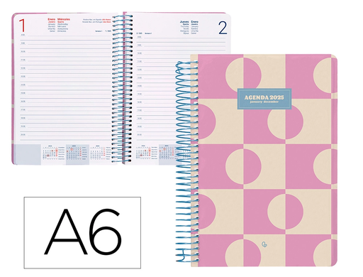 [LID170397] AGENDA ESPIRAL LIDERPAPEL CLASSIC A6 2025 DIA PAGINA COLOR ROSA PAPEL 70 GR
