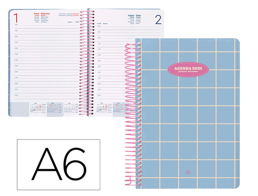 [LID170398] AGENDA ESPIRAL LIDERPAPEL CLASSIC A6 2025 DIA PAGINA COLOR AZUL CLARO PAPEL 70 GR